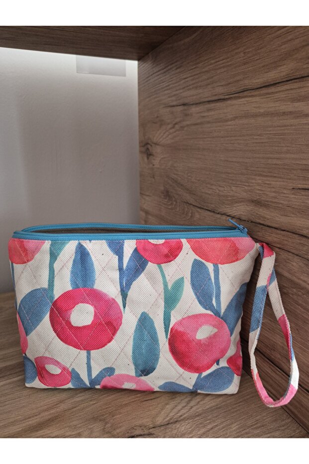 Quilted Watercolor Look Flowers (Makeup Bag/Handbag/Purse-Luggage Organizer)