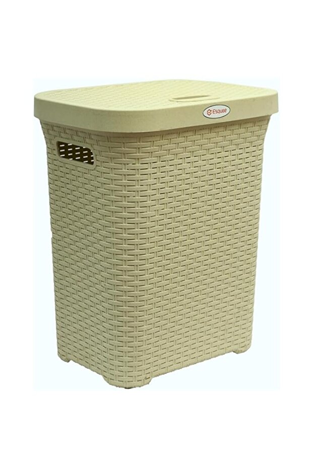 Esqube Laundry Basket with Lid, Beige, 50 L Capacity