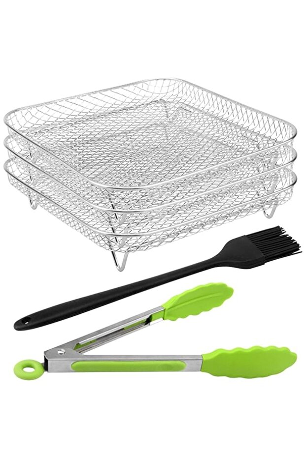 Emapoy 8" Air Fryer Rack For Air Fryer, Stainless Steel Three-Layer Air Flow Rack With Rustproof Oil