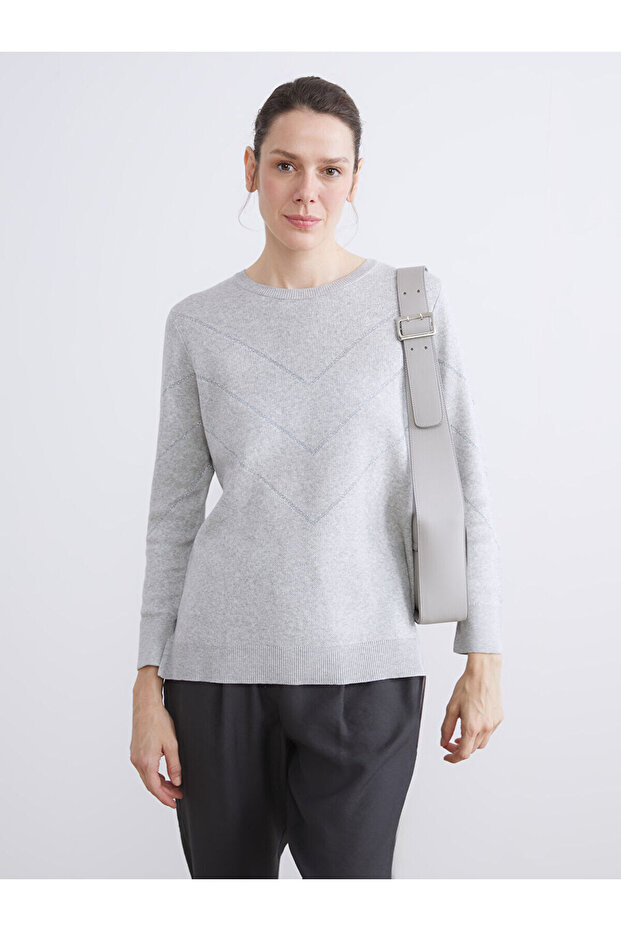Crew Neck Patterned Women's Knitwear Sweater