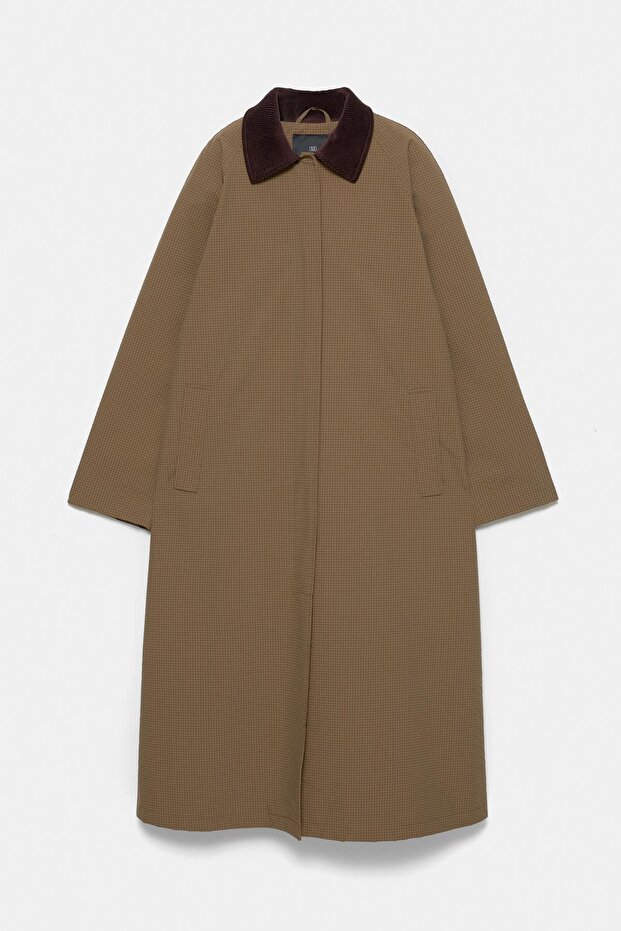 Kareli kadife yakalı trençkot - 8