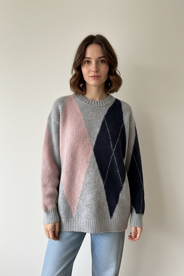 سترة ناعمة بنمط البقلاوة - رمادي - 3