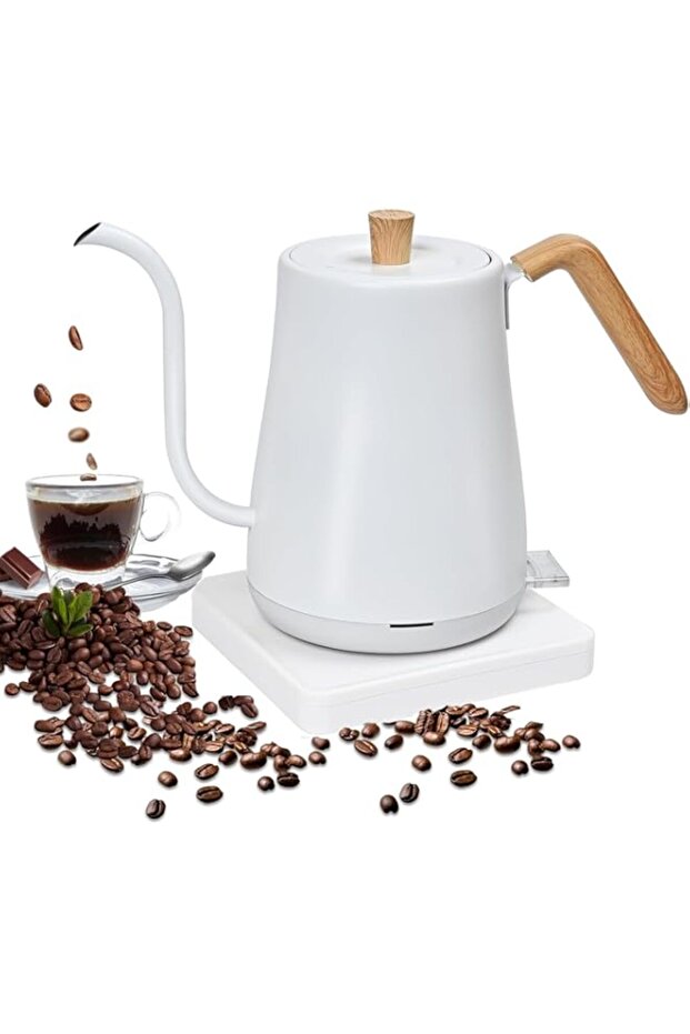 FALAHOM 800ml Gooseneck Electric Kettle, Wood Handle, Pour Over Tea Pot Stainless Steel for Coffee &