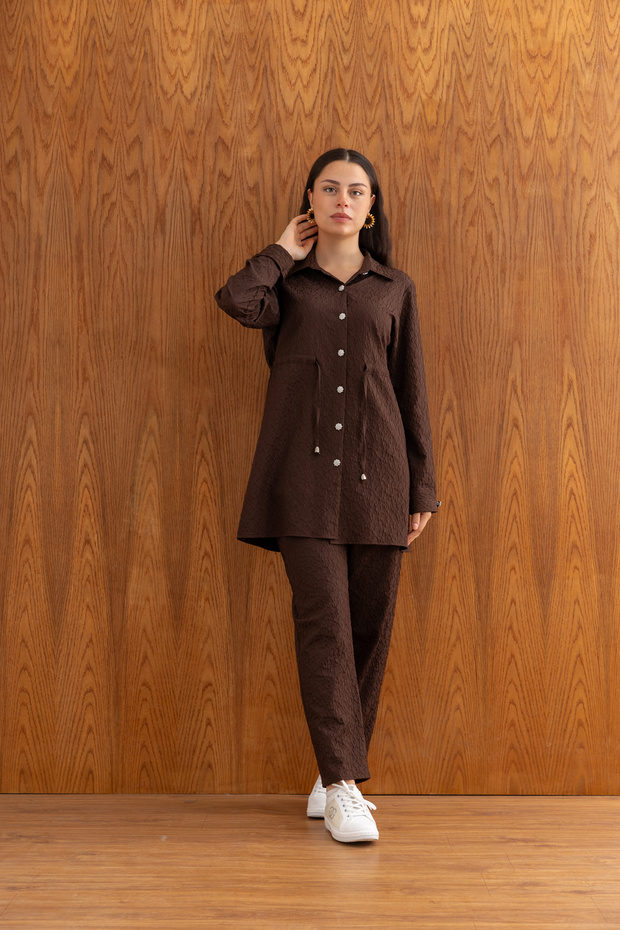 Women's Patterned Shirt and Pants Two-Piece Set