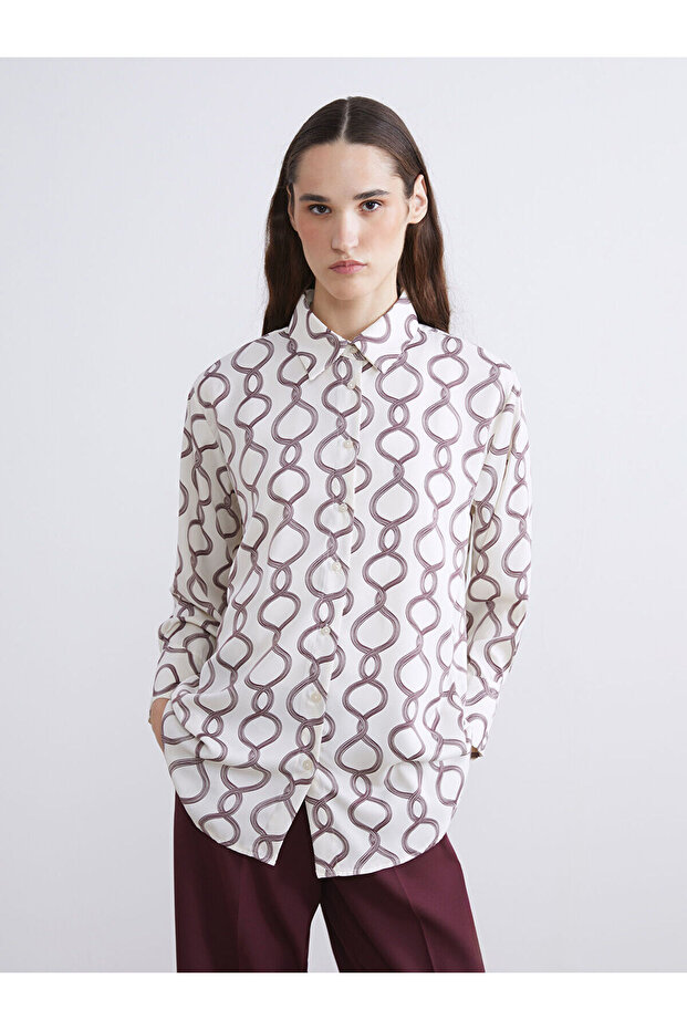Özmarka New Season Patterned Satin Women's Shirt Tunic