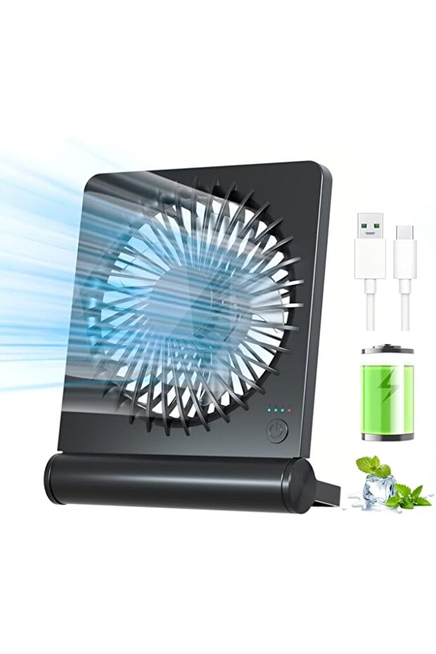 Jialexin Small Desk Fan, Portable and USB Rechargeable Fan, Mini Fan with 2000mAh Battery, 180° Rot
