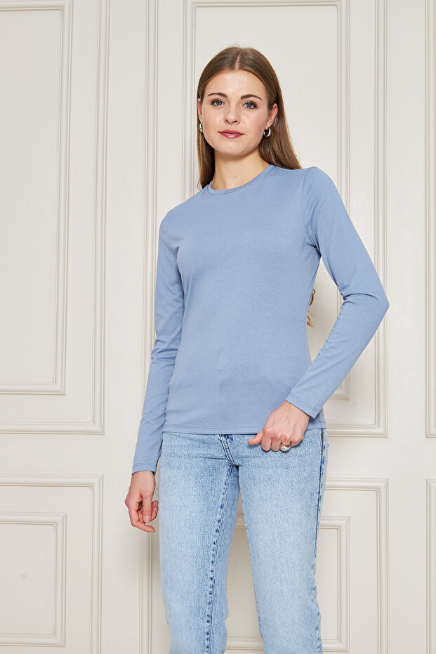 BİSİKLET YAKA UZUNKOL BASİC T-SHİRT - 1