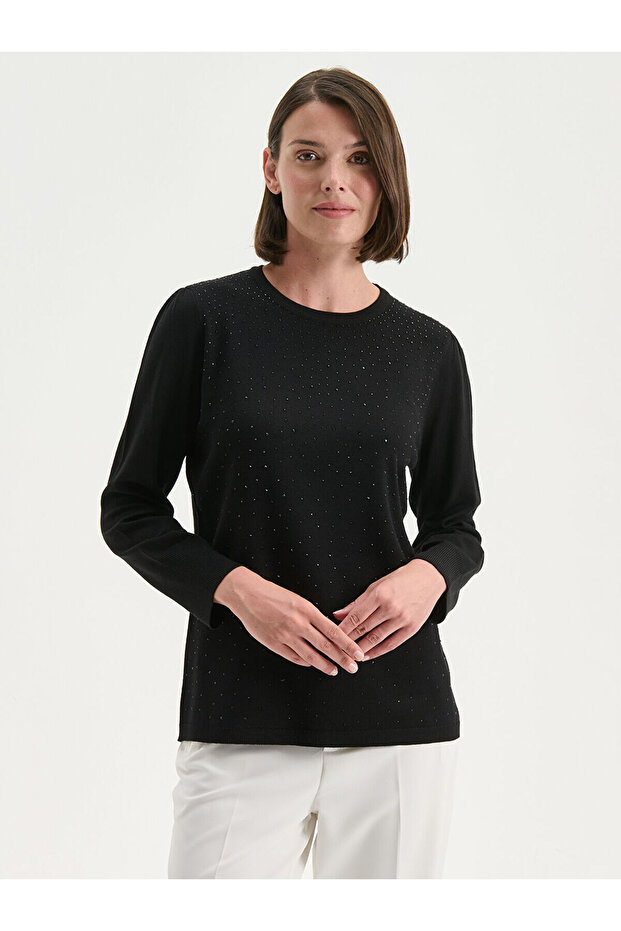 Özmarka New Season Crew Neck Stone Pattern Women's Knitwear Sweater