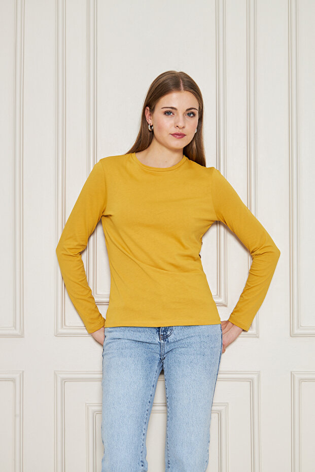 BİSİKLET YAKA UZUNKOL BASİC T-SHİRT - 8