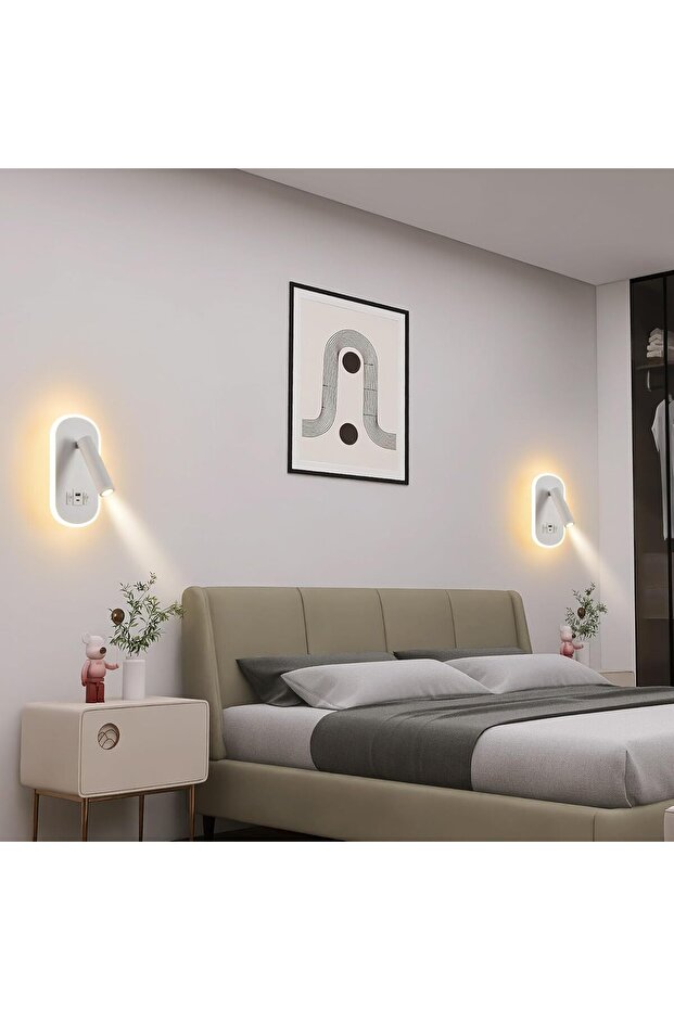 Dekoratif Yatak Başı Okuma Lambası 15 Watt Gün Işığı Çift Kademeli Usb ve Type-C Giriş - 4