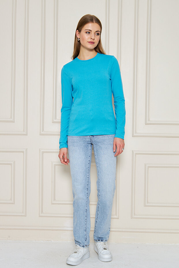 BİSİKLET YAKA UZUNKOL BASİC T-SHİRT - 7