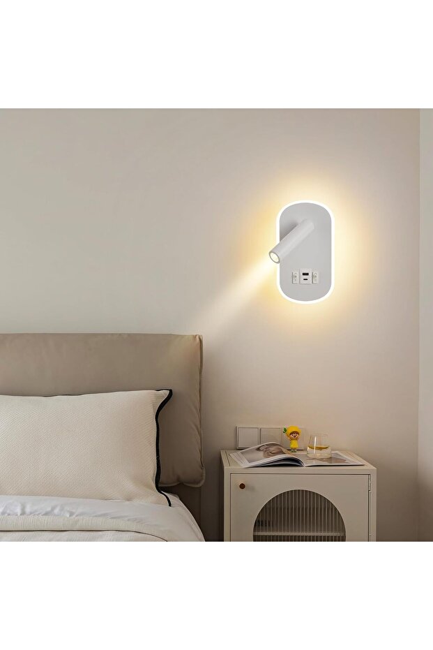 Dekoratif Yatak Başı Okuma Lambası 15 Watt Gün Işığı Çift Kademeli Usb ve Type-C Giriş - 7