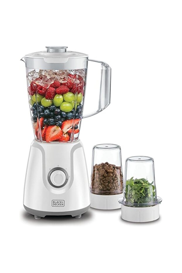 Black+Decker 400W Blender With Grinder Mill & Chopper Mill, White - Bx4000-B5, 2 Years Warranty