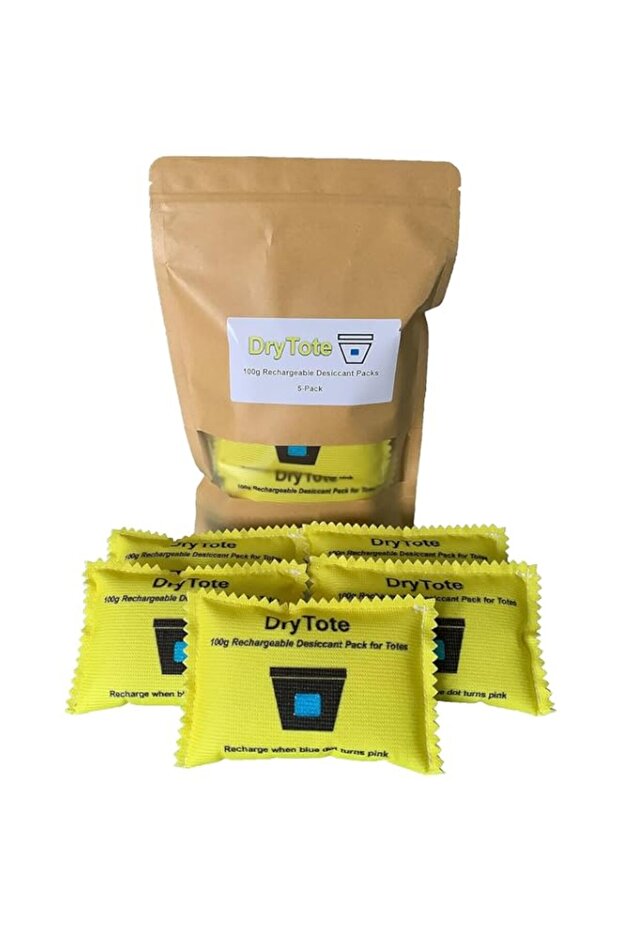 100g Desiccant Pack of 5 - Moisture Absorbing Bag - Desiccant Dehumidifier for Storage Bins and Tote