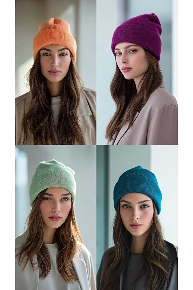 Premium Basic 4 Lü Düz Kadın Bere - 1