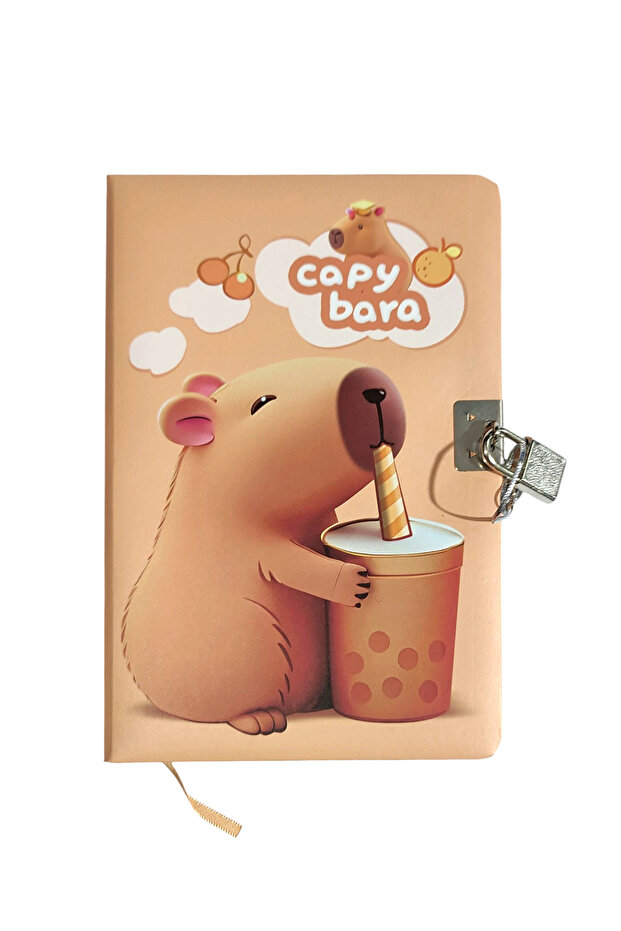 Capybara Scrapbook (Diary) Locked Notebook 80 Sheets - Bubble Tea