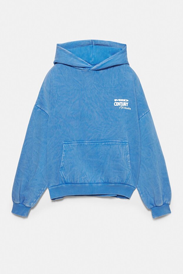 Mid Century grafikli kapüşonlu sweatshirt - 7