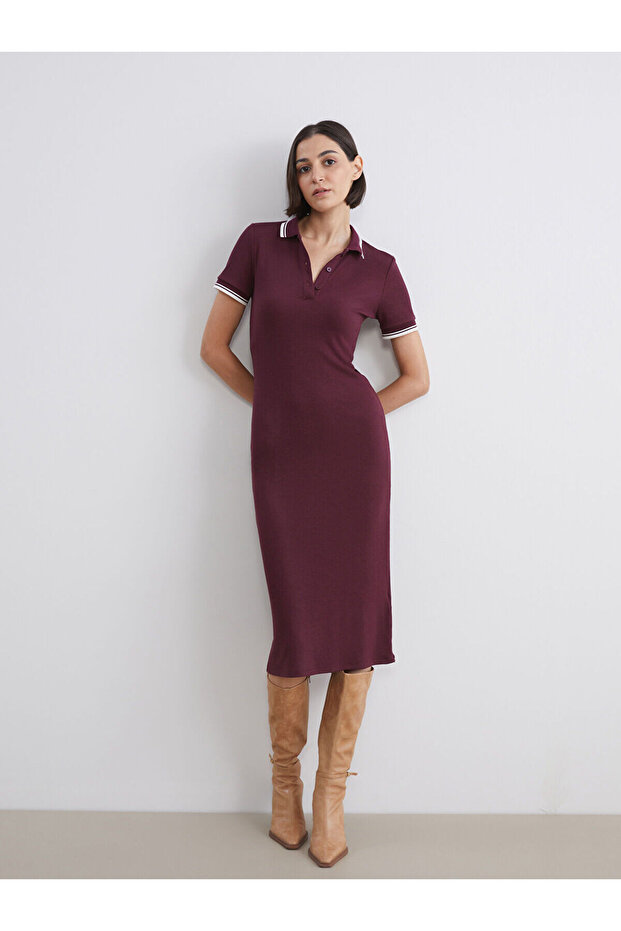 Burgundy Polo Neck Midi Dress