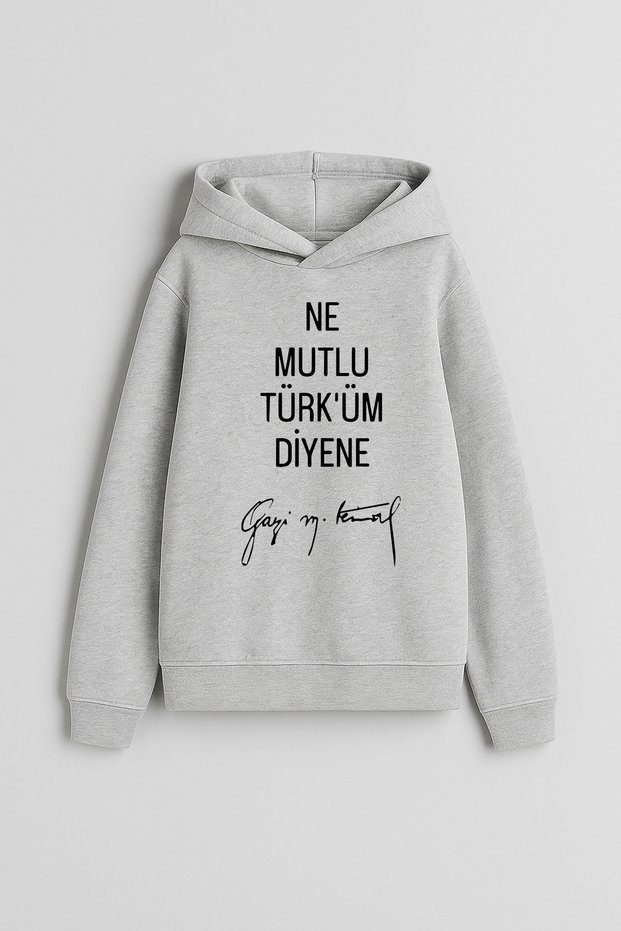 Printed Boys and Girls Gray Hooded Sweatshirt Hoodie with the Saying, "No Matter How Happy I Am, I'M Still a Turk."