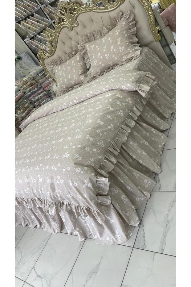 Double Size 160X200Cm Fitted Sheet with Ruffled Skirt,2 Ruffled Pillowcases and Ruffled Duvet Cover