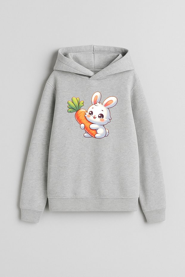 Sweet Rabbit Printed Boys Girls Children Gray Hooded Hoodie Sweatshirt Hoodie