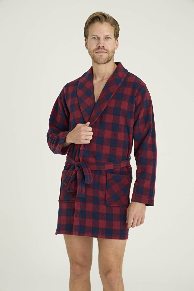 روب استحمام رجالي منقوش بنمط مربعات - 2