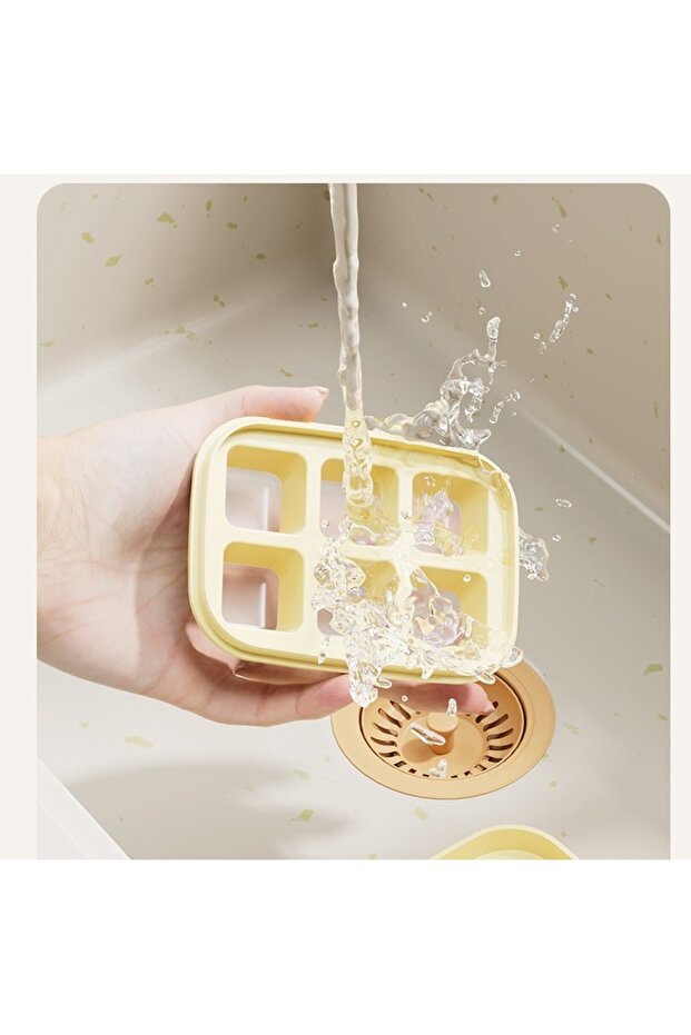 ice cube tray, 6 cubes, storage tray, easy to use and clean, 10.5 x 7.5 x 4.1 cm, yellow - 3