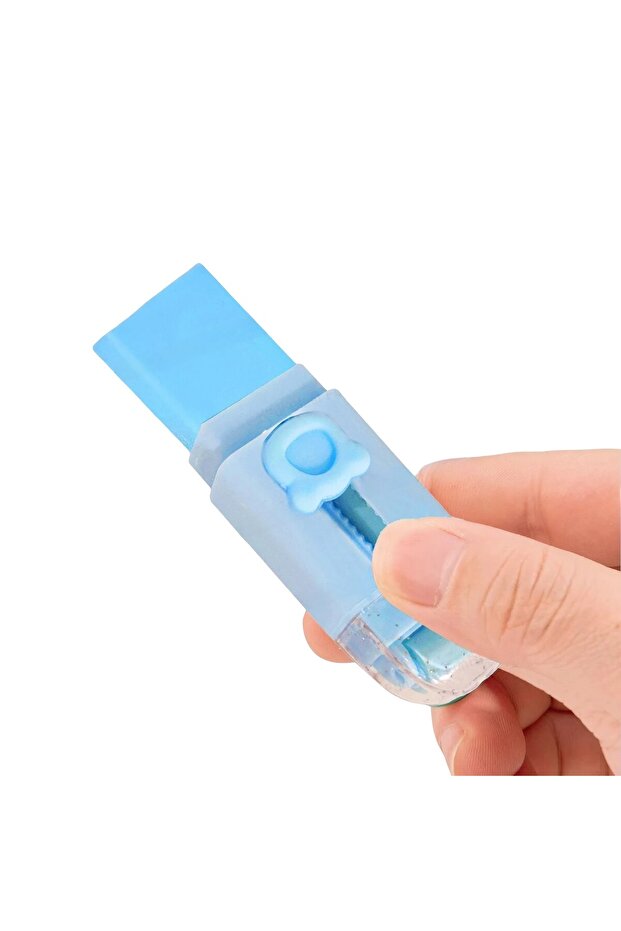 Eraser, Flippy, Bear Pattern, with 2 Refills, Pull-Push Adjustment, Rubber, Light Blue - 4