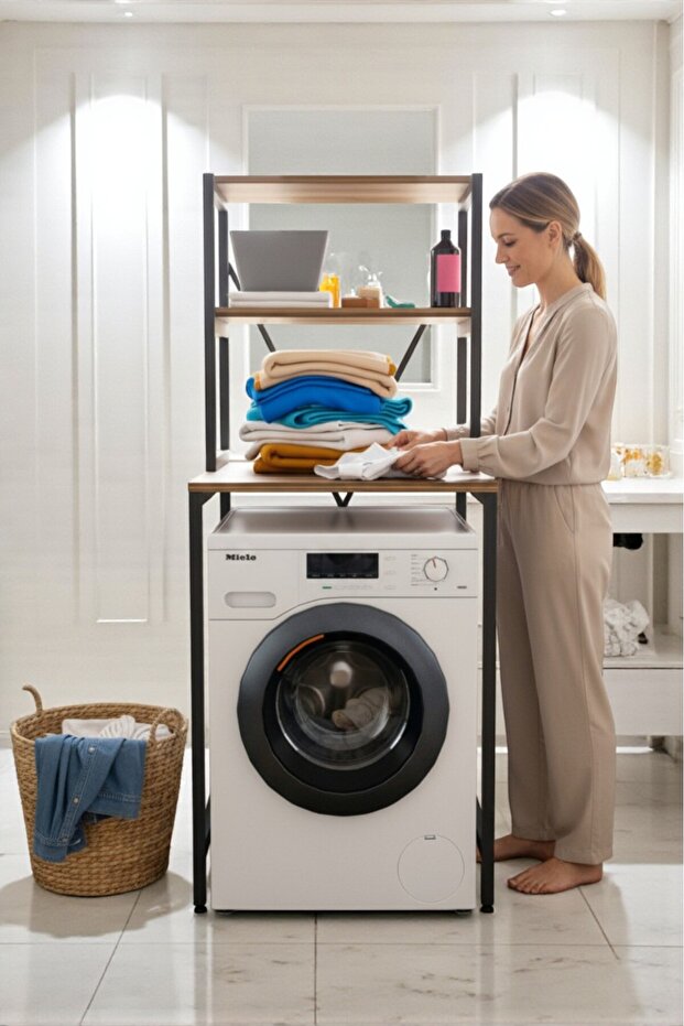 Royal Walnut Çamaşır Makinesi Üstü Düzenleyici Raf – Siyah Ayaklı - 4