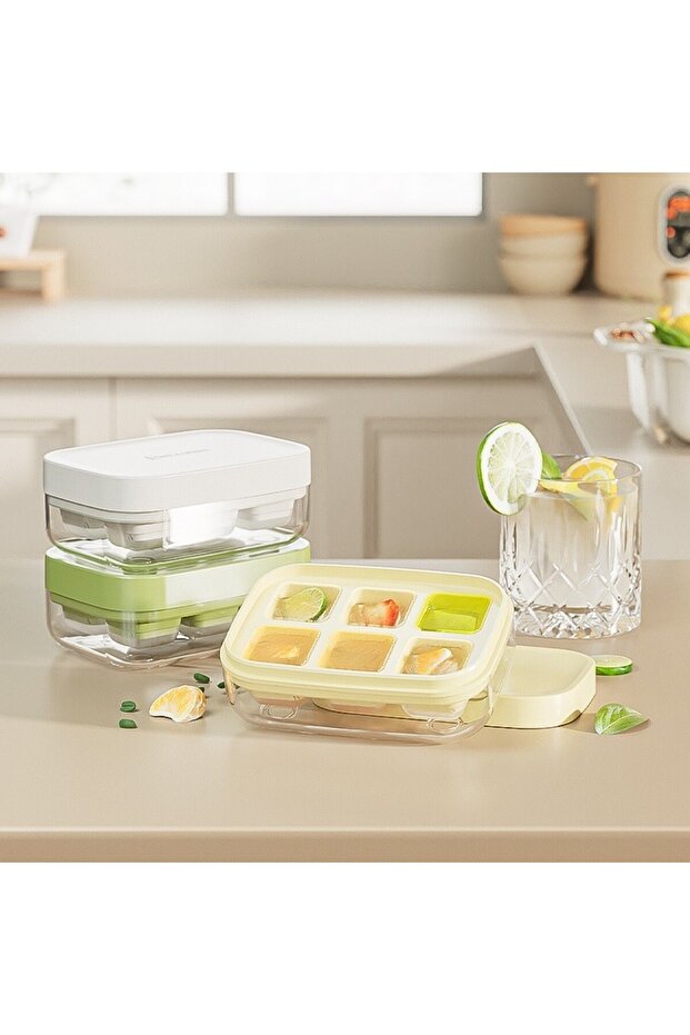 ice cube tray, 6 cubes, storage tray, easy to use and clean, 10.5 x 7.5 x 4.1 cm, yellow - 9