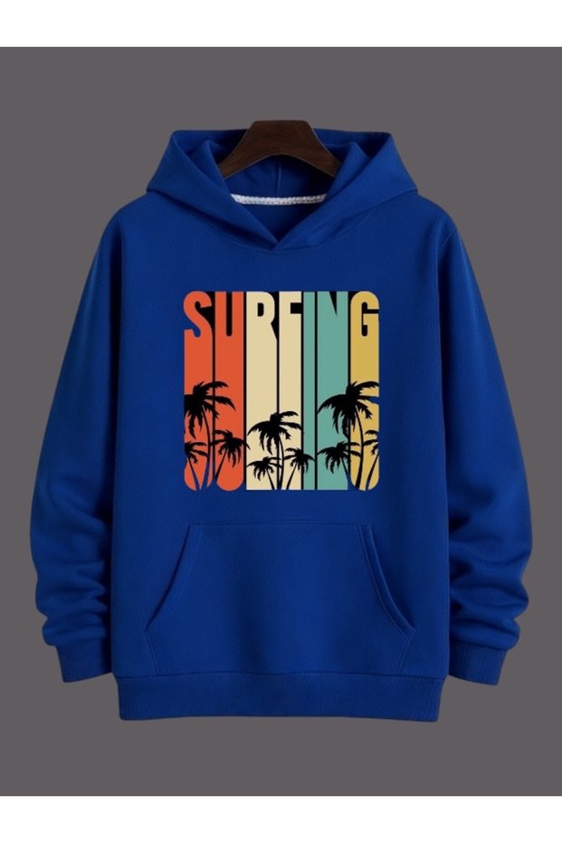 Unisex Surfing Colorful Custom Printed Cotton Oversize Hooded Sweatshirt