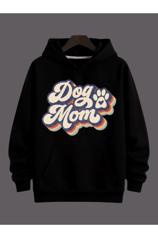 Unisex Dog Mom Colorful Custom Printed Cotton Oversize Hooded Sweatshirt