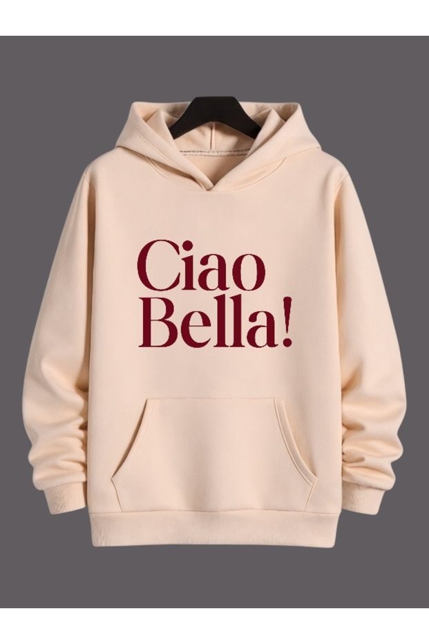 Unisex Ciao Bella! Colorful Custom Printed Cotton Oversize Hooded Sweatshirt
