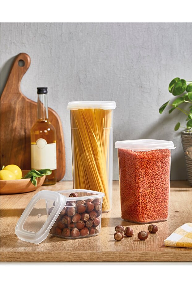 3-Piece Storage Container Set (0.6 Lt + 1.2 Lt + 1.75 Lt) – Food and Ingredient Organizer Box with Transparent Lid - 1