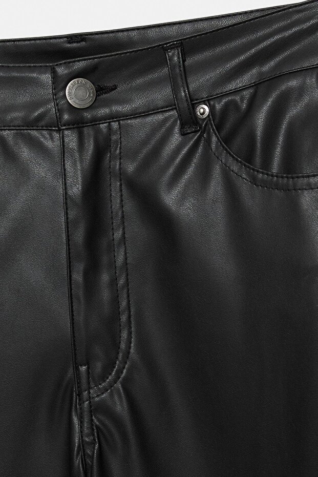 Suni deri düz kesim pantolon - 6