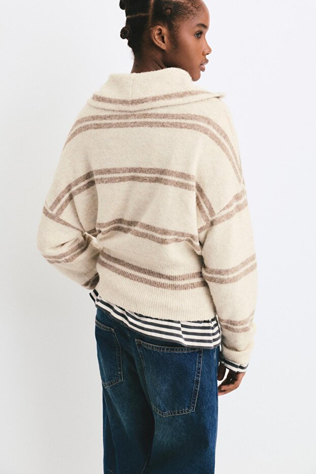 Geniş yaka fermuarlı kazak - 4