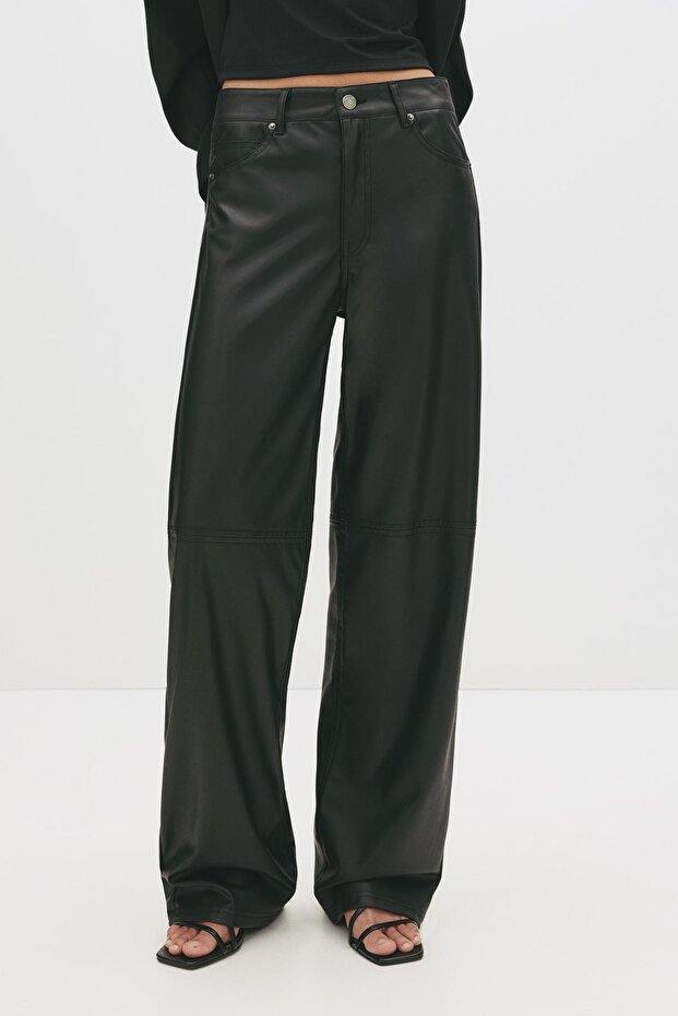 Suni deri düz kesim pantolon - 3