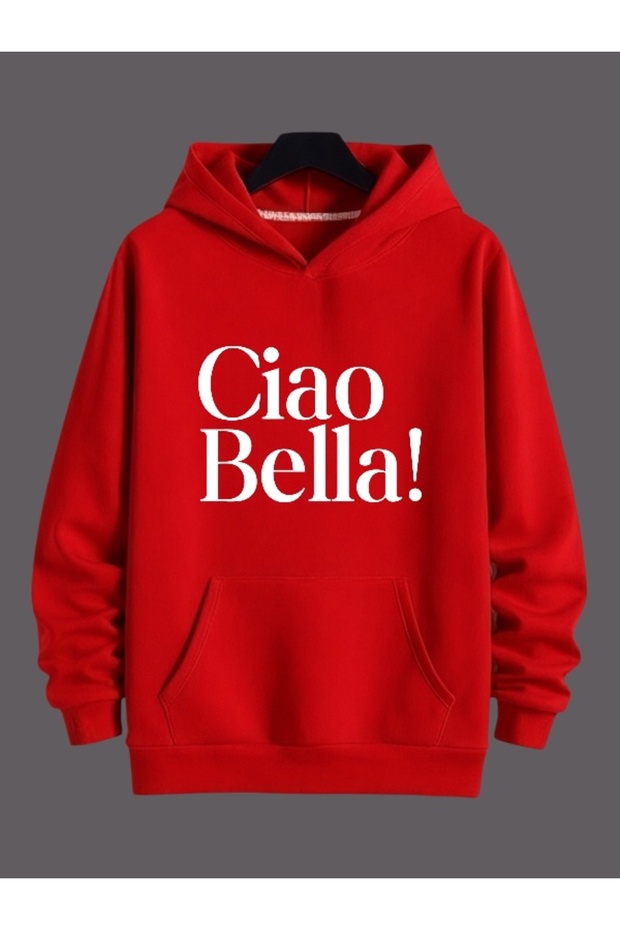 Unisex Ciao Bella! Colorful Custom Printed Cotton Oversize Hooded Sweatshirt