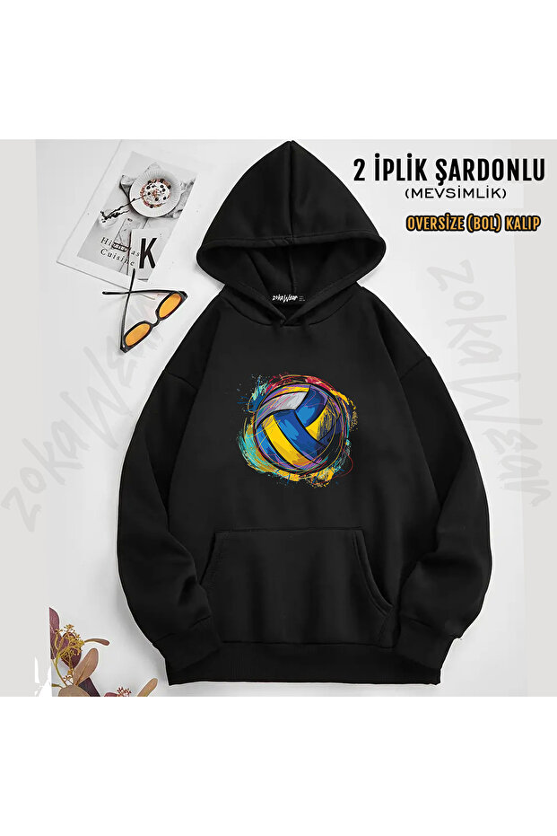 Colorful Volleyball Ball Themed Printed Hooded Sweatshirt (2 Thread)
