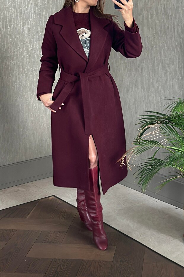 WOMEN'S PLUM BELTED PREMIUM COAT 9350