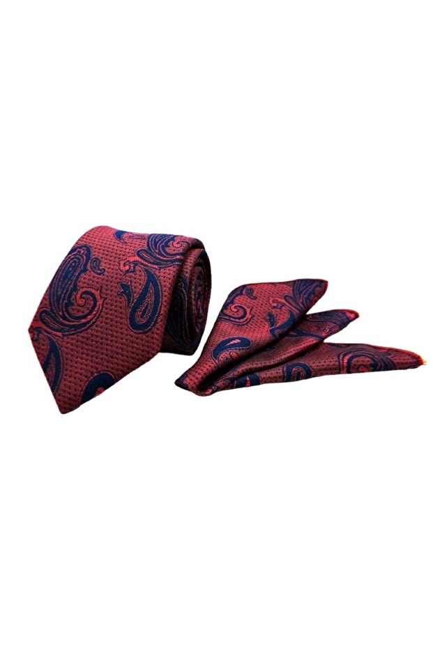 Navy Blue Tan Shawl Patterned Handkerchief Tie 9908-2Mk