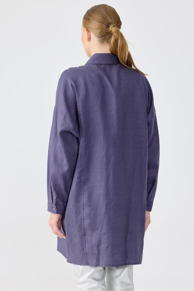 Robası İşlemeli Gömlek İNDİGO - 4