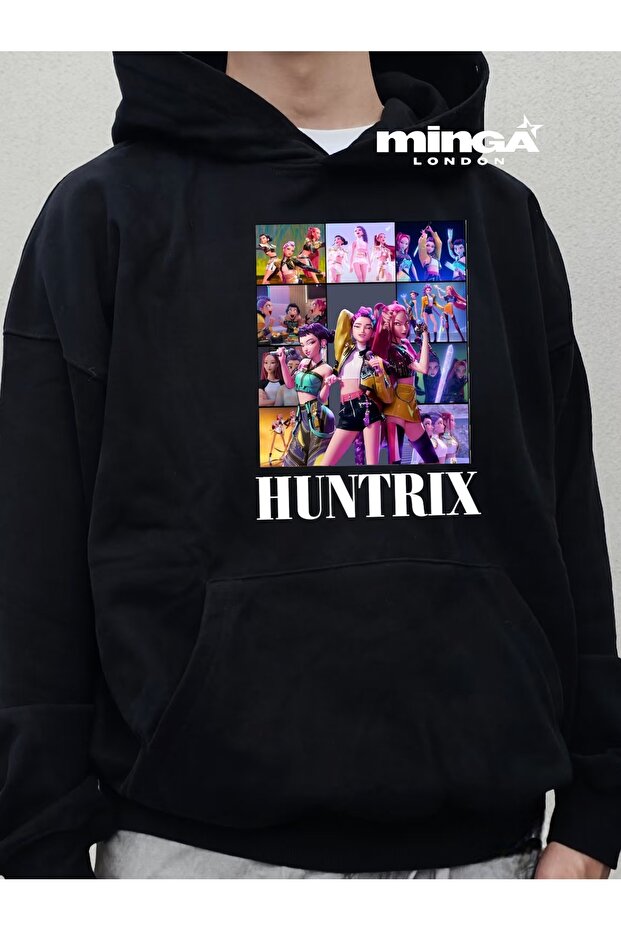 Black Huntrix Demon Girls Printed Oversize Unisex Sweatshirt -Mingalondon