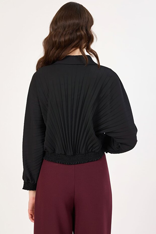 Pliseli broş düğmeli şık gömlek - 4