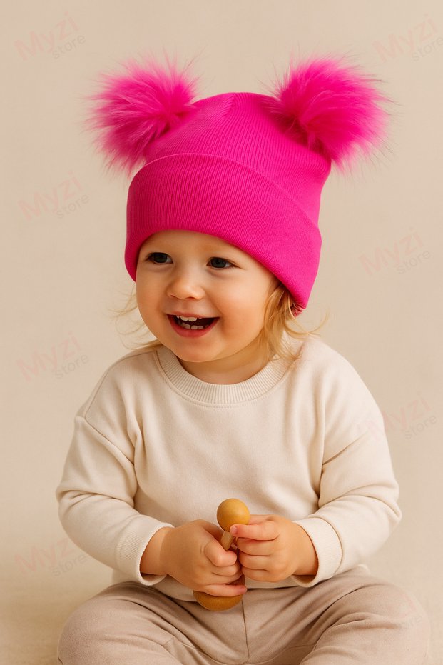 Children's Baby Double Pompom Winter Knitwear Beanie – Girls and Boys Hat (1-5 Years)