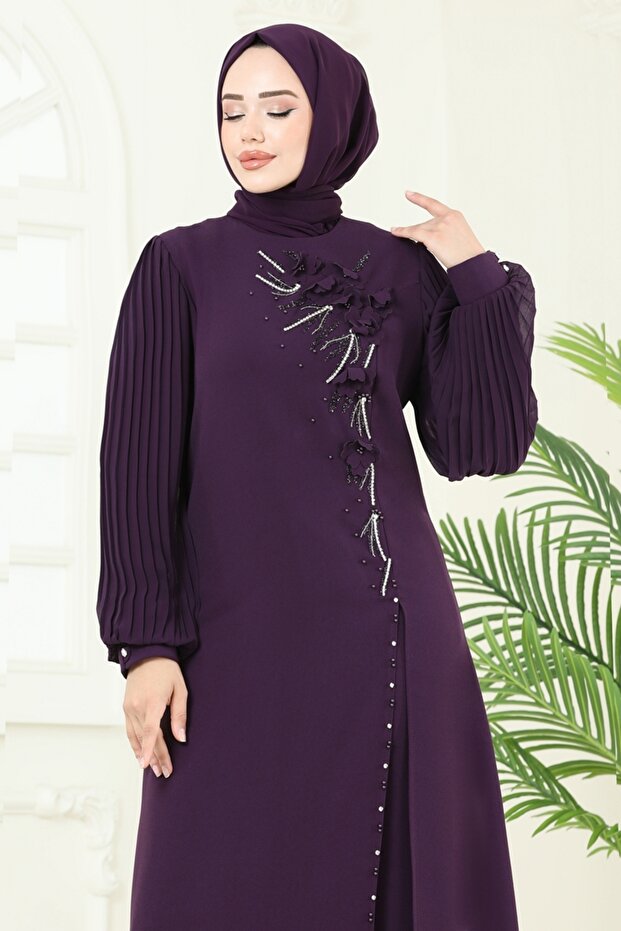 Yırtmaç Detaylı Şık Takım 8058ABK1075-MS Mürdüm - 4