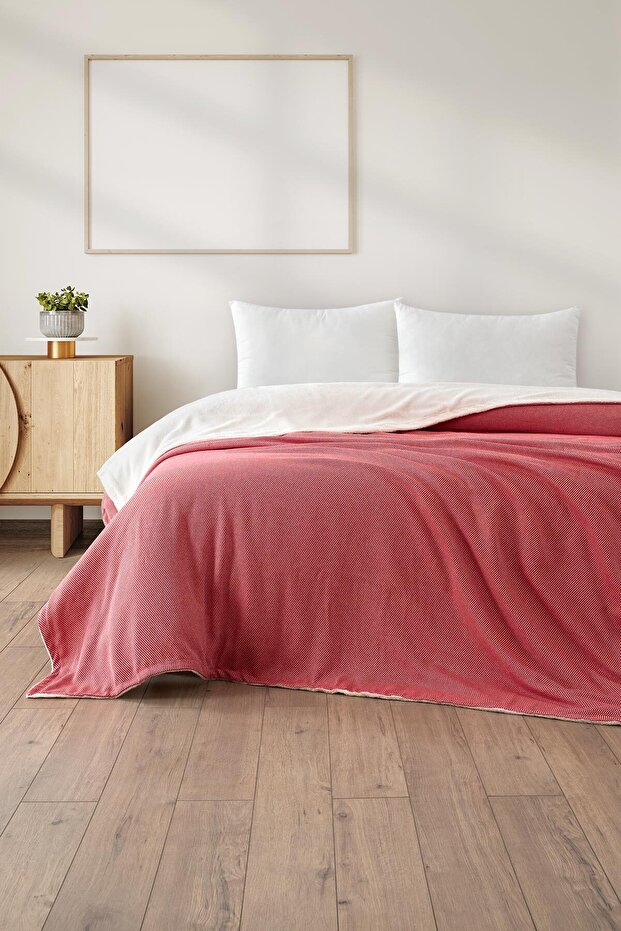 Single Red Wellsoft Blanket - Likya Soft Soft - Double Layer Cotton 150X195Cm