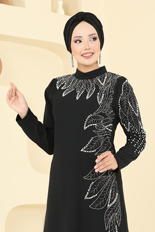 Yaprak Detay Taşlı Takım 8098ABK1075-MS Siyah - 3