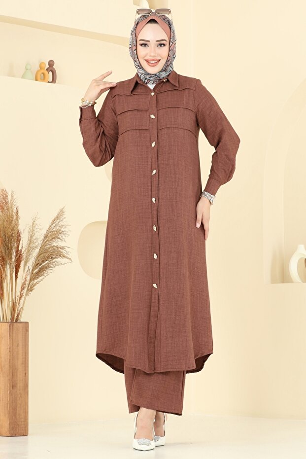 Nervür Detaylı Sofia Takım 3158HBS856-MS Kahve - 3