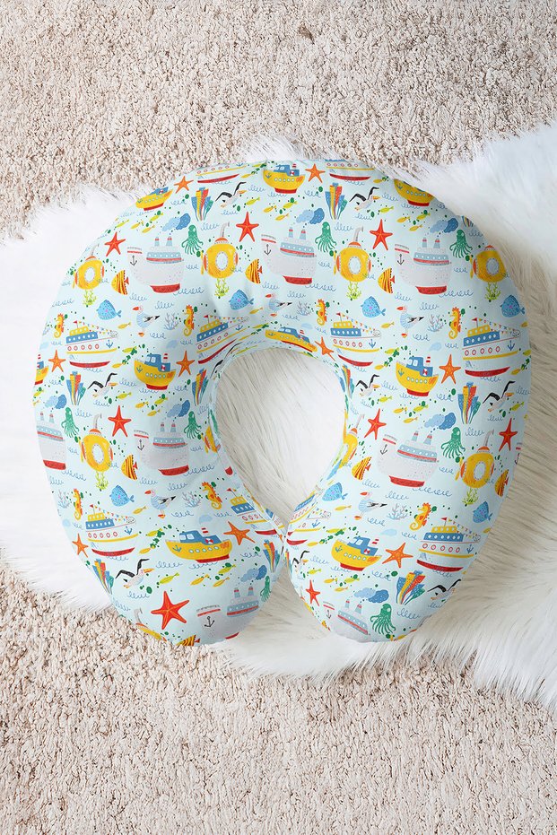 Sea-Themed Cotton Neck Pillow - Children & Adults Colorful Blue Orange Travel Pillow